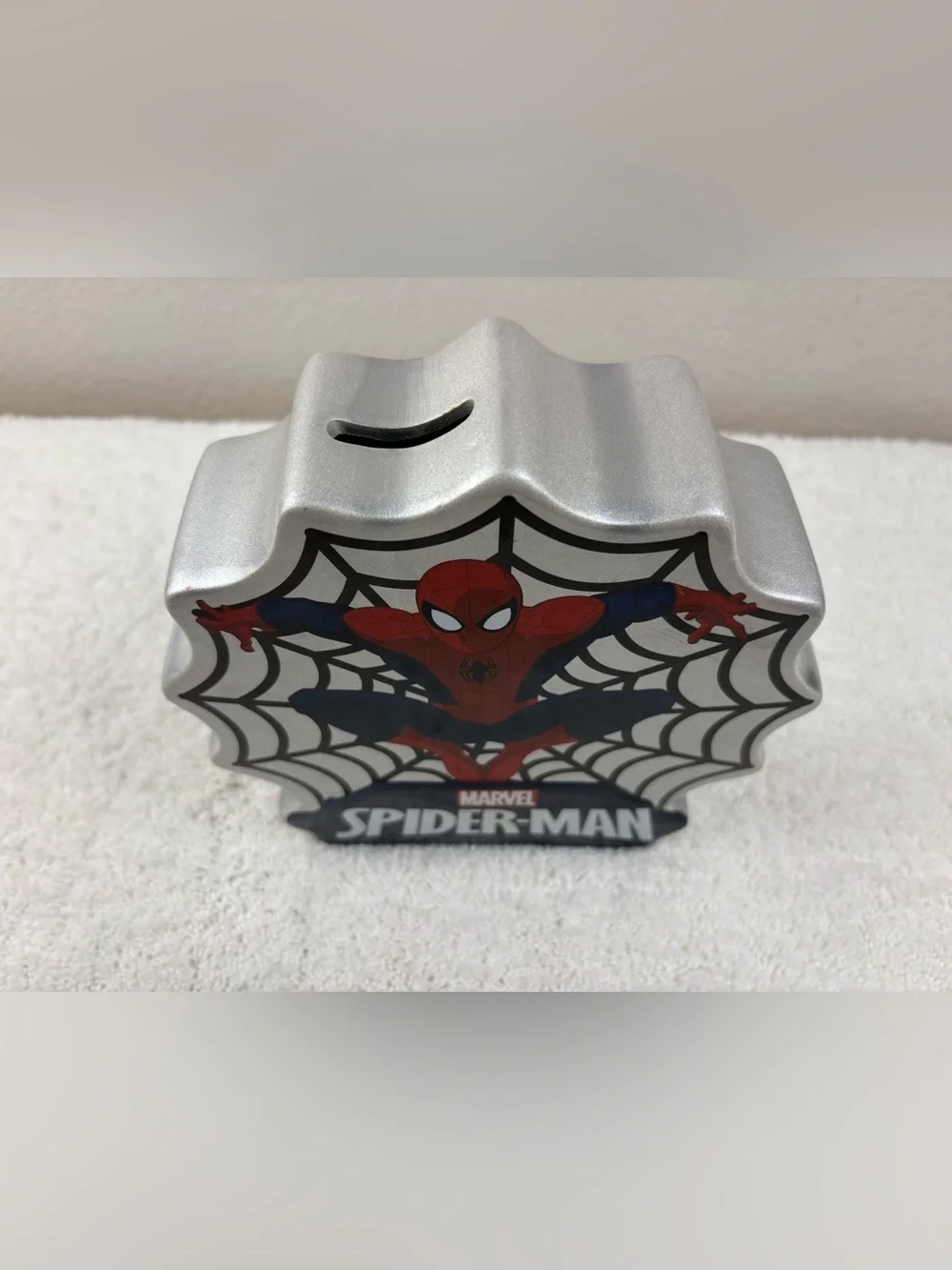 Marvel Spider-Man Piggy Bank with a Web Design and Character’s Logo